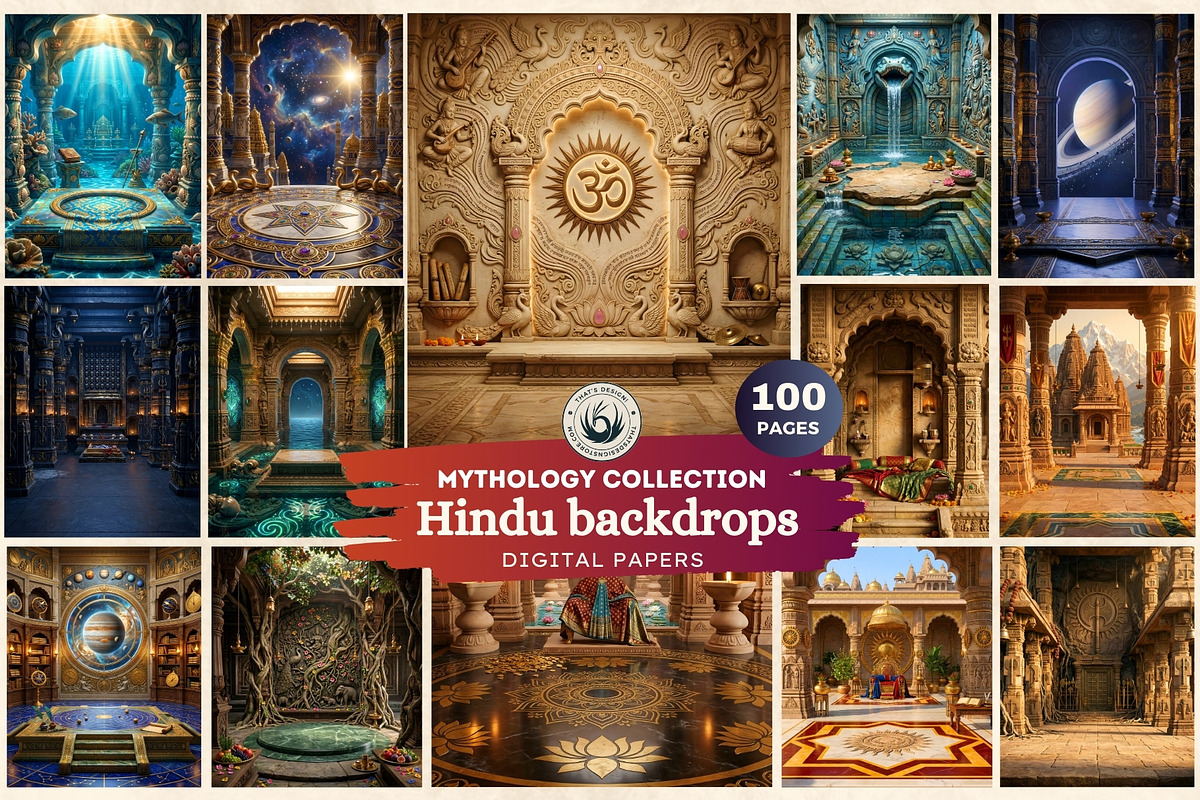 Hindu Mythology Temple Backdrops, a Decorative Illustration by ThatsDesignArt (Photo 1 of 14)