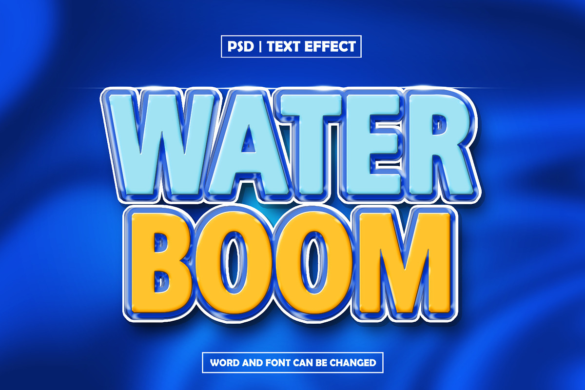 Water boom 3d glossy text effect, a Layer Style Add-On by AP Market (Photo 1 of 2)