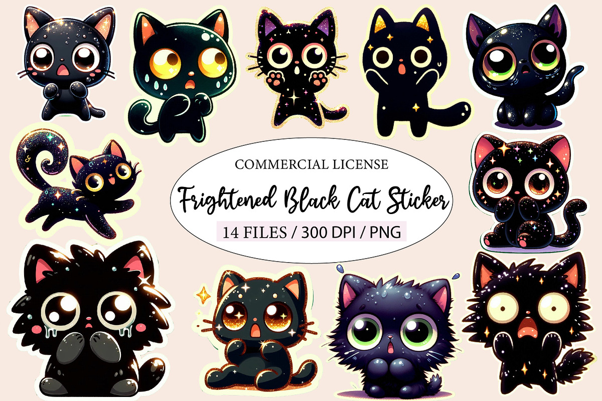 Frightened Black Cat Sticker Clipart, an Illustration by Designworld (Photo 1 of 5)