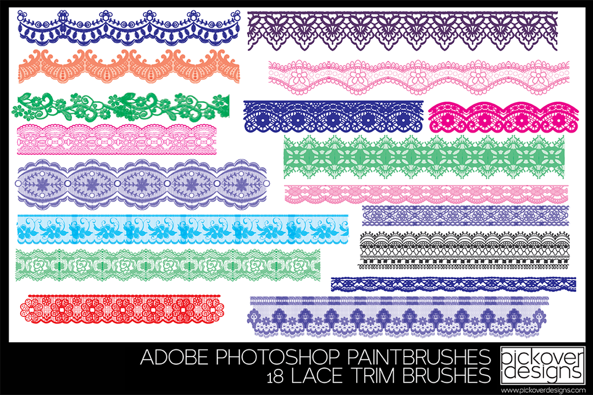 18 Lace Trim Brushes - PHOTOSHOP, a Brush Add-On by Pickover Designs (Photo 1 of 5)