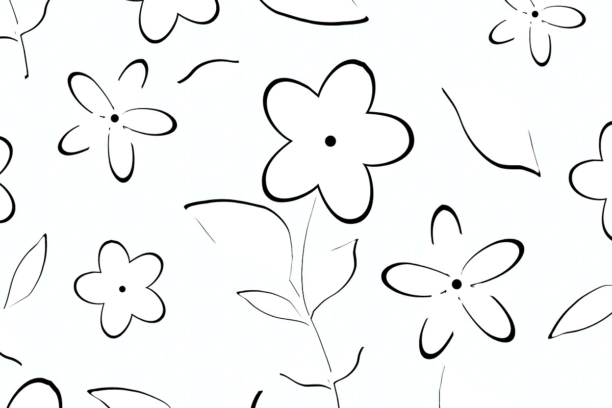 Minimal Black and White Daisy Floral, a Pattern Graphic by Sharon Schwalbe