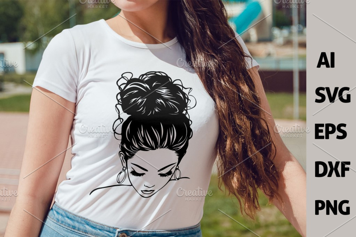 Messy Bun Svg Bundle, Woman Face, a Person Illustration by FancyDesignStudio (Photo 7 of 8)