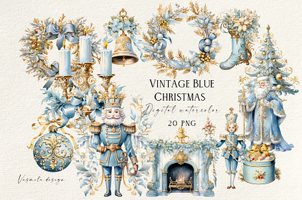Vintage Blue Christmas, a Seasonal Illustration by Vasmila