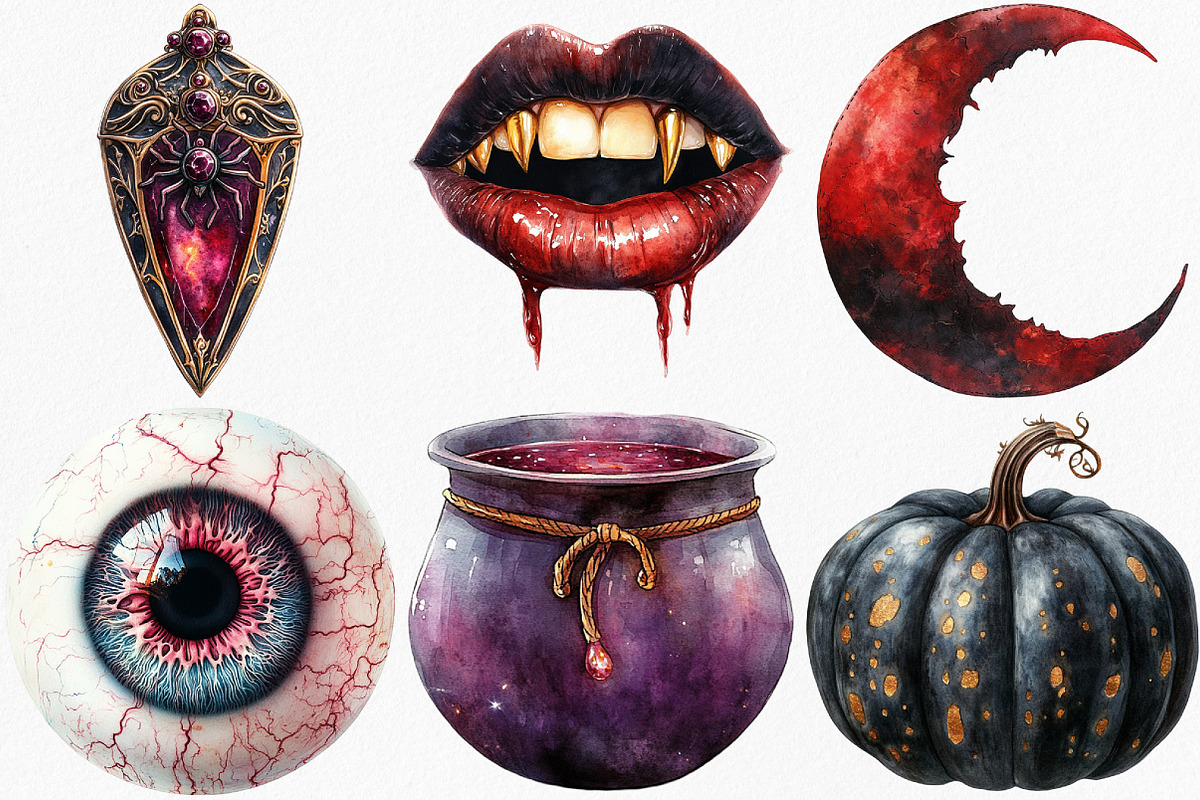 Watercolor Burgundy Halloween, an Illustration by Canvas Craft (Photo 3 of 8)