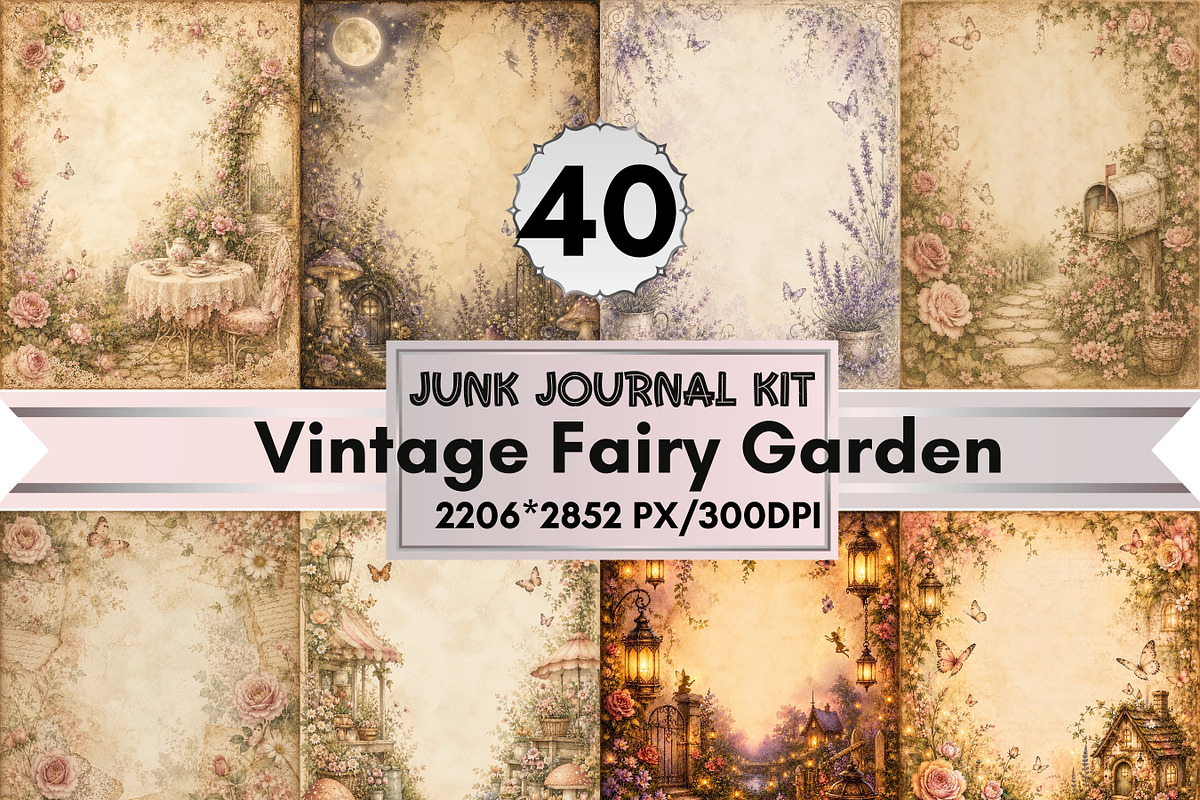 Vintage Fairy Garden Journal Pages, a Background Graphic by LA Design (Photo 1 of 10)