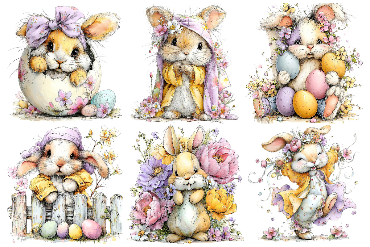 Whimsical Easter Bunny Clipart, an Illustration by Pixels.Craft (Photo 4 of 5)