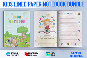 Kids Lined Paper Bundle Notebook, a Print Template by Book2bees