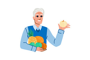 Senior man holding apple and showing, a Food Illustration by pikepicture