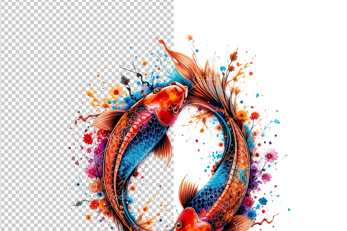 Two koi fish swimming in a circle., an Animal Illustration by yod67 (Photo 6 of 9)