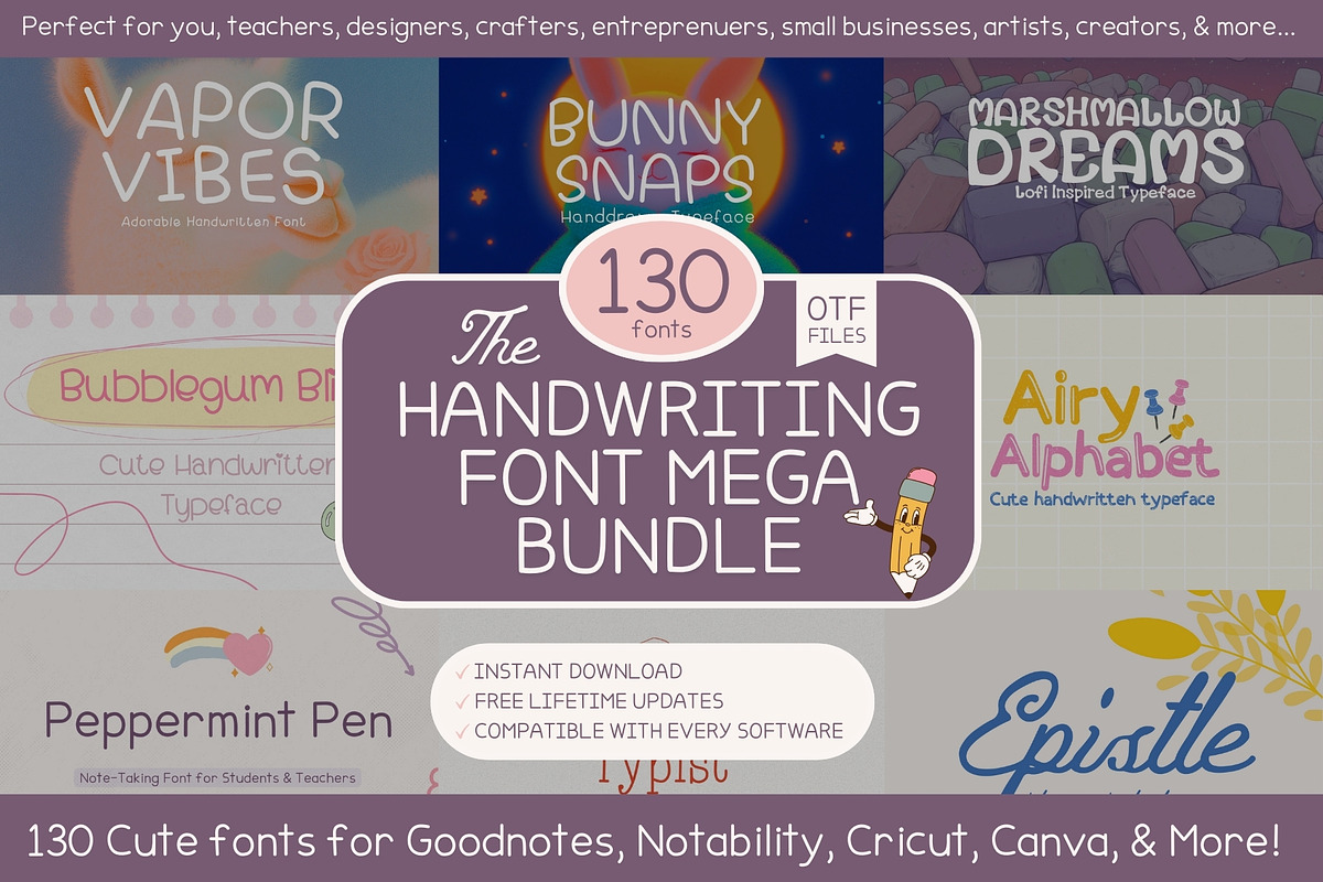 Handwriting Font Bundle (130 Fonts!), a Script Font by HipFonts (Photo 1 of 12)