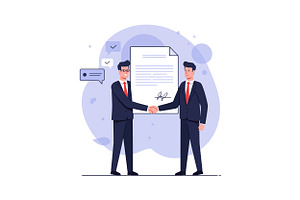 Two businessmen shaking hands in a p, an Illustration by designvectx