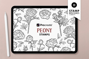 Peony Flower Procreate Brush Stamps