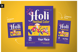 Purple Holi Festival Color Flyer, a Flyer Template by Neermana