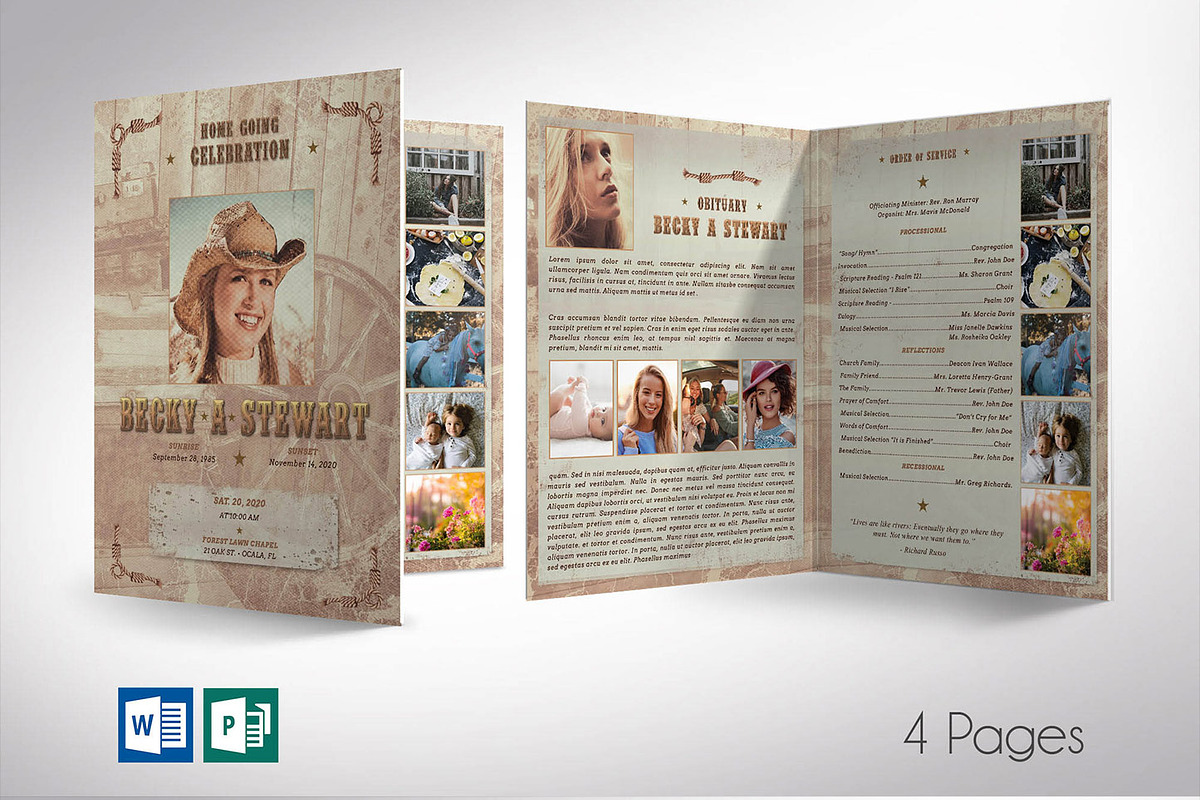 Cowgirl Tabloid Funeral Program, a Brochure Template by Four C Graphic (Photo 1 of 10)