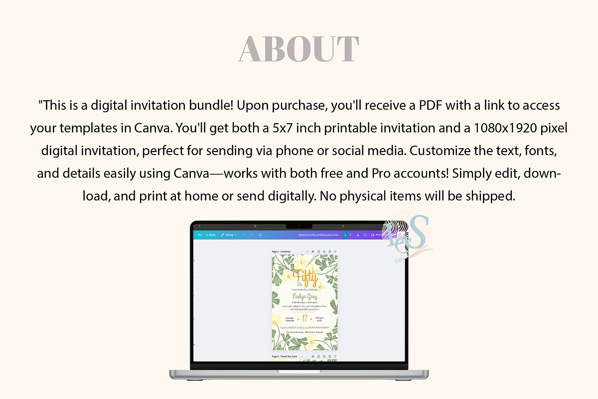 50th Birthday Canva Template, an Invitation Template by Little Creative Scribbles (Photo 6 of 6)