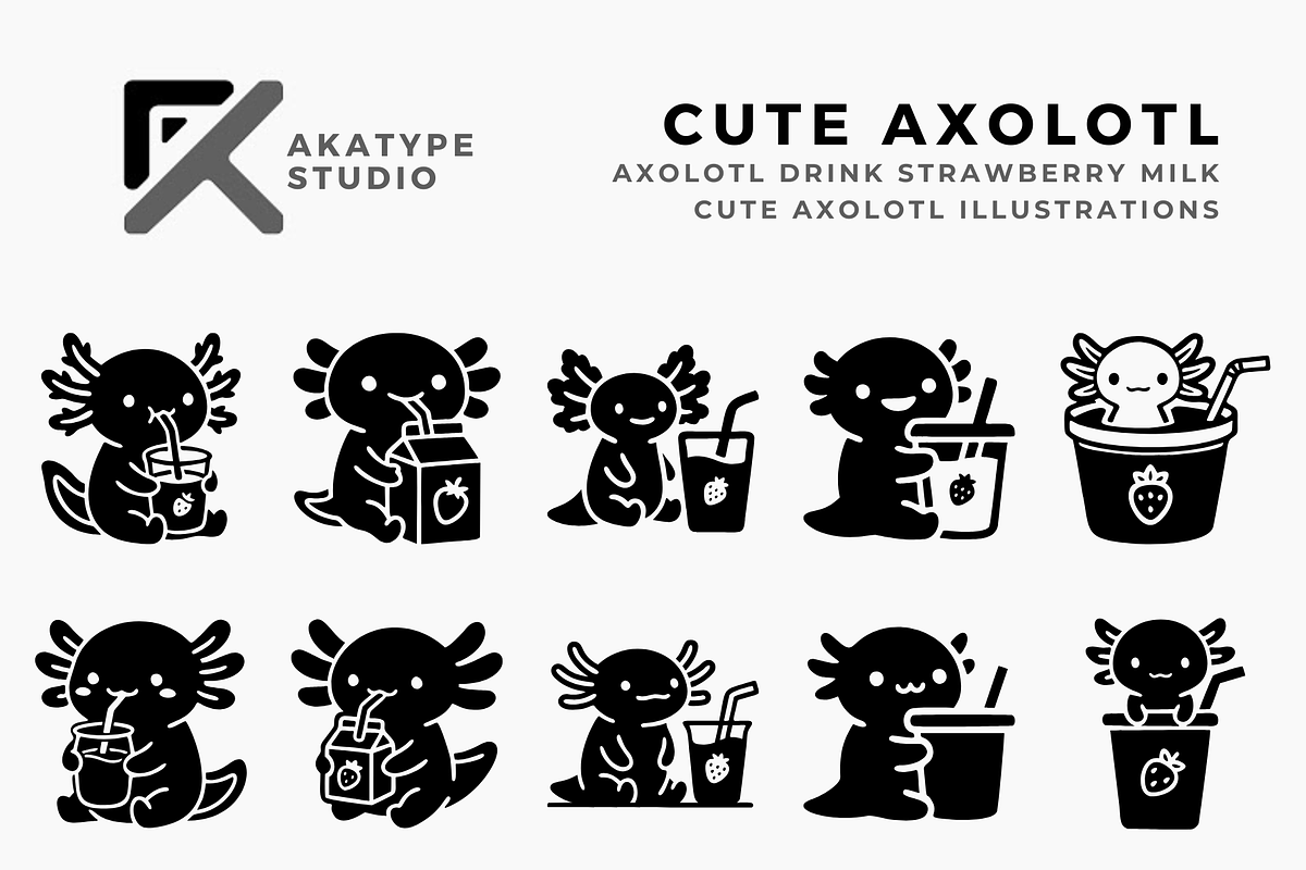 Axolotl Drinking Strawberry Milk, a Solid Icon by Akatype Studio (Photo 1 of 3)