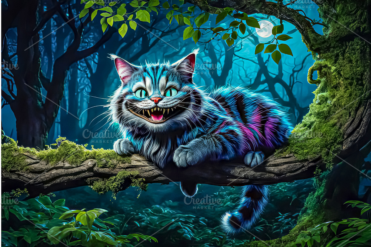 Cheshire Mysterious cat in the, an Animal Illustration by TatsianaSalauyova