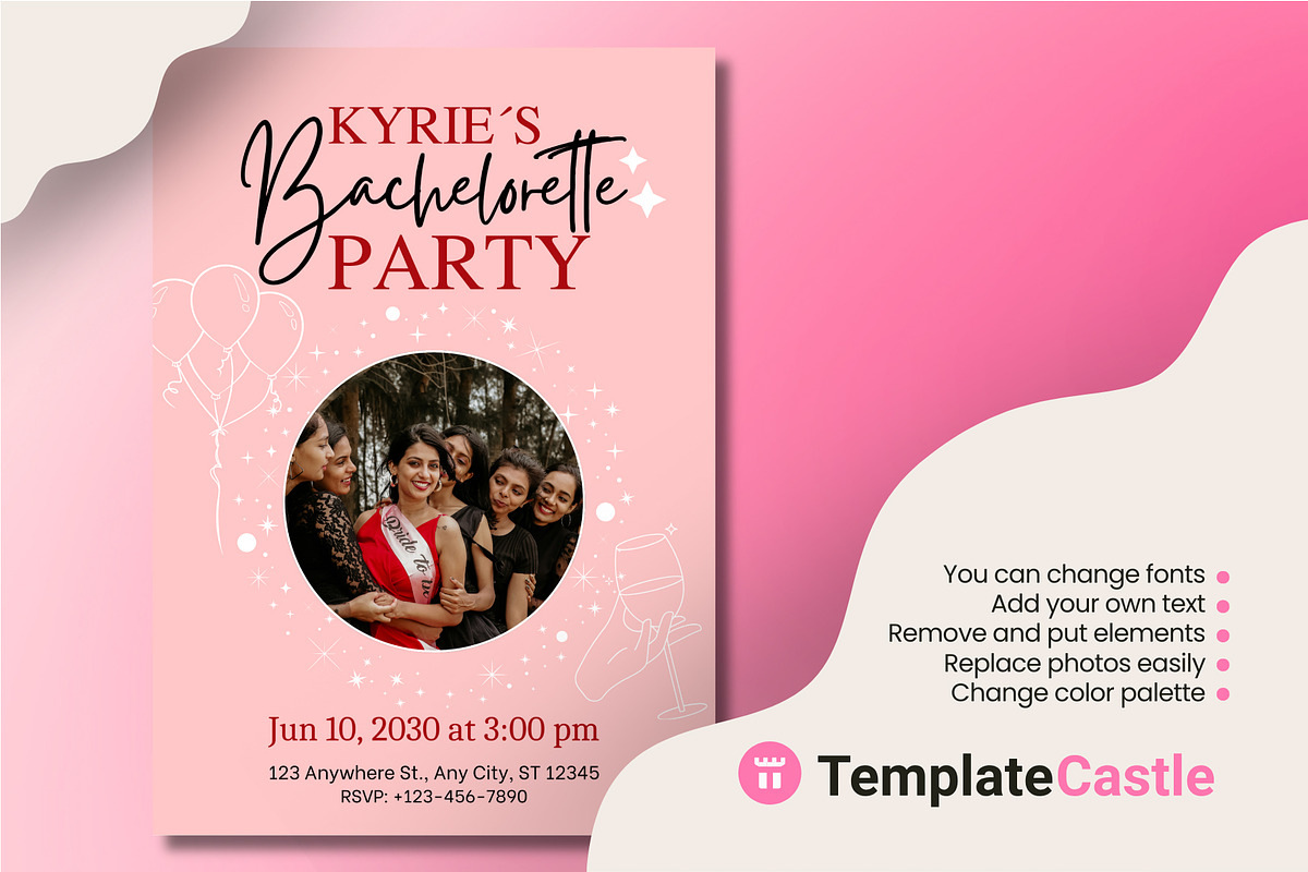 Bachelorette Party Canva Invitation, a Design Template by TemplateCastleStore (Photo 2 of 2)