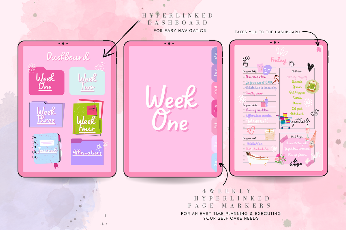 Self Care Planner, Wellbeing Planner, a Templates & Theme by MariaKariBakken (Photo 2 of 7)