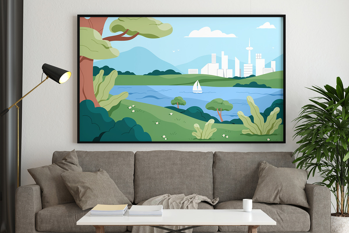 Nature landscape of park with river, a Seasonal Illustration by Good Studio (Photo 2 of 2)
