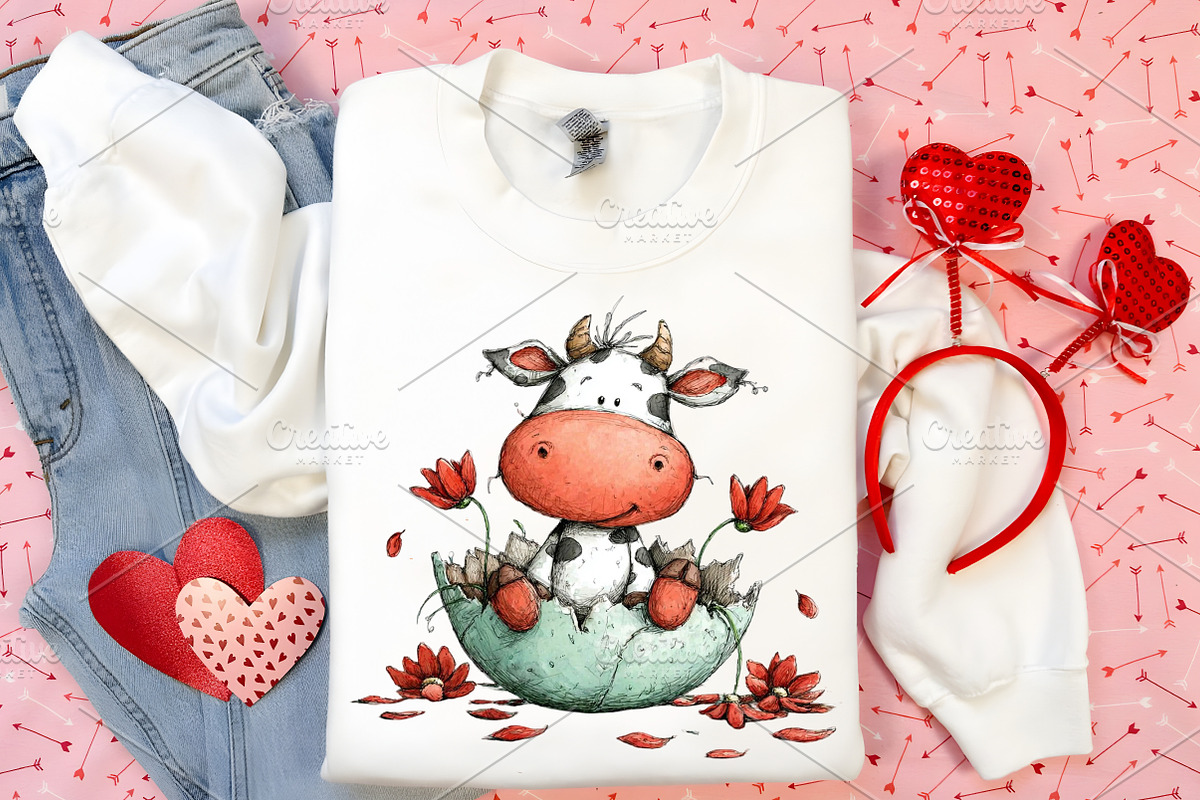 Whimsical Easter Cow Clipart Bundle, an Illustration by Canvas Craft (Photo 6 of 6)