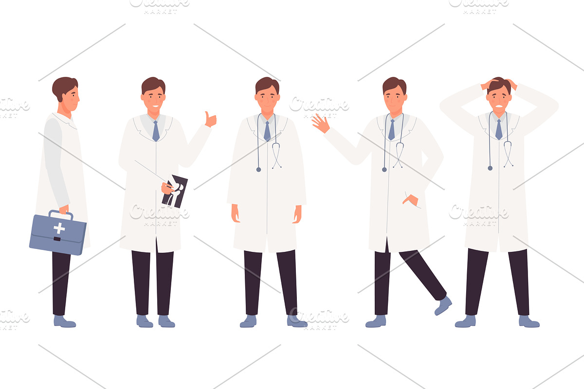 Male Doctor in Various Poses, an Object Illustration by Flashvector