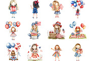 Watercolor 4th of July Girl Clipart, an Illustration by Designking (Thumbnail 2 of 5)