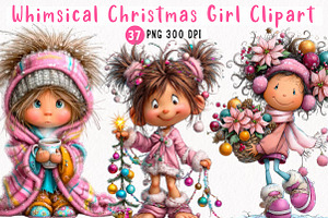 Whimsical Christmas Girl Clipart