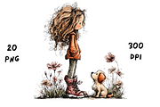 Whimsical Floral Girl and Puppy, an Animal Illustration by GiraffeCreative (Thumbnail 11 of 20)