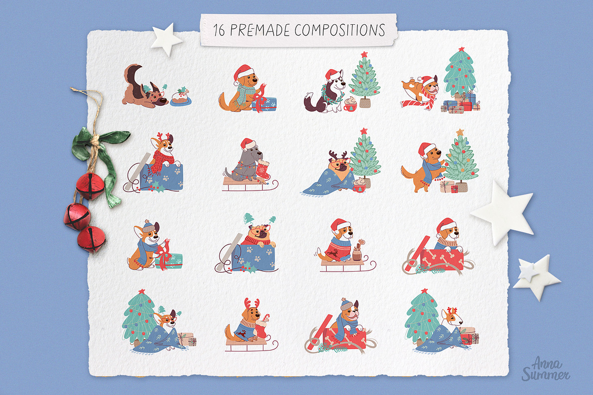 Christmas dogs. Designs generator, an Animal Illustration by Anna Summer (Photo 9 of 14)