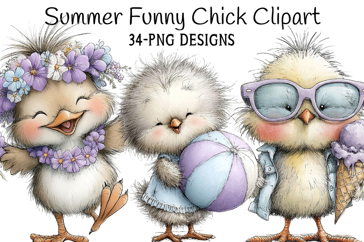 Summer Funny Chick Clipart, an Illustration by Daily.Designs (Photo 1 of 8)