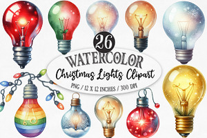 Watercolor Christmas Lights Clipart, an Illustration by Designking