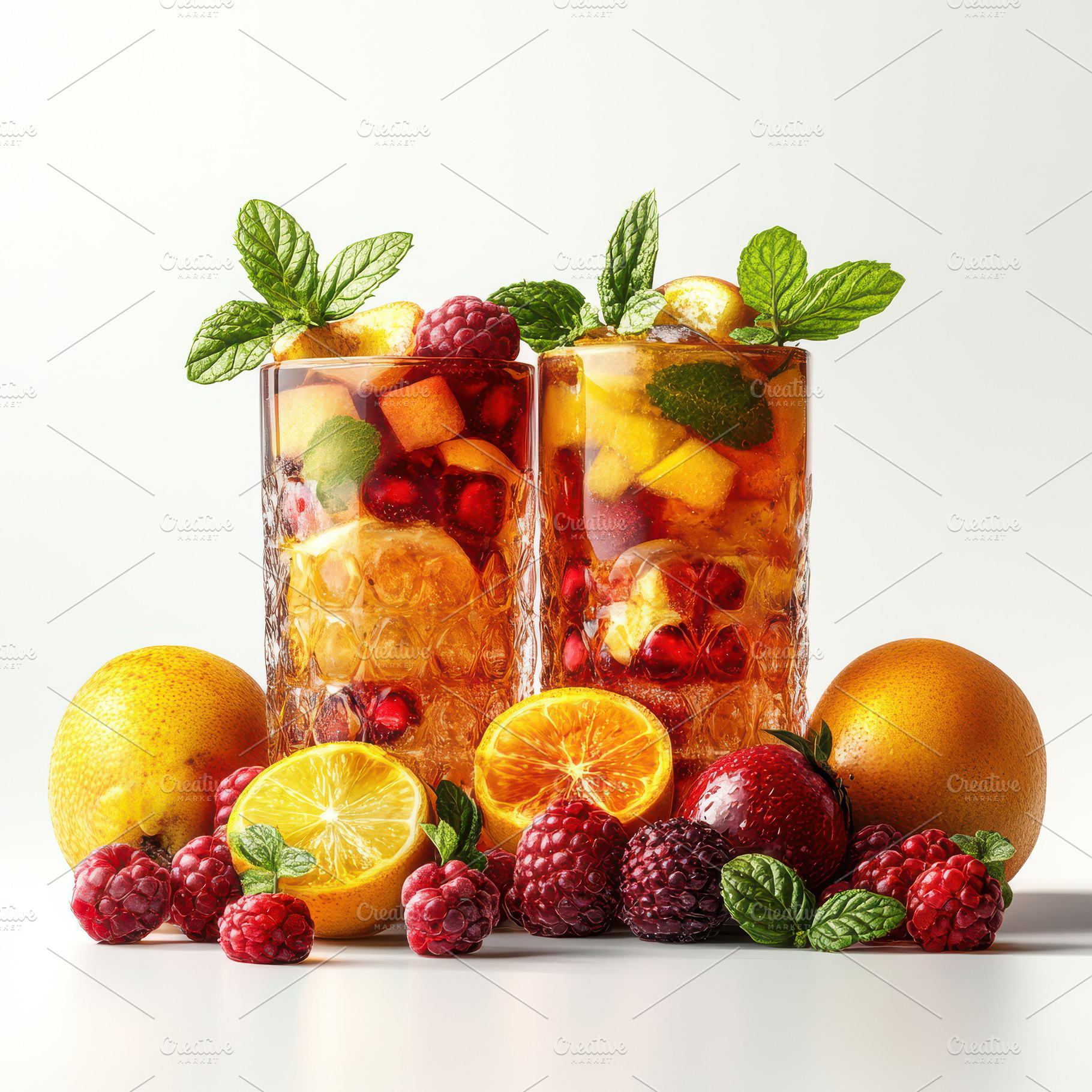 Refreshing Fruit Iced Tea Two Glasse, a Food & Drink Photo by Pixeness Studio