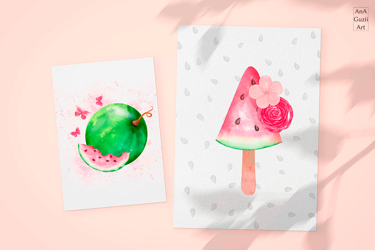 Watermelon watercolor clipart., an Illustration by AnaGuziiArt (Photo 4 of 14)