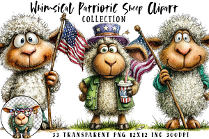 Whimsical Patriotic Sheep Clipart, an Illustration by OK Design