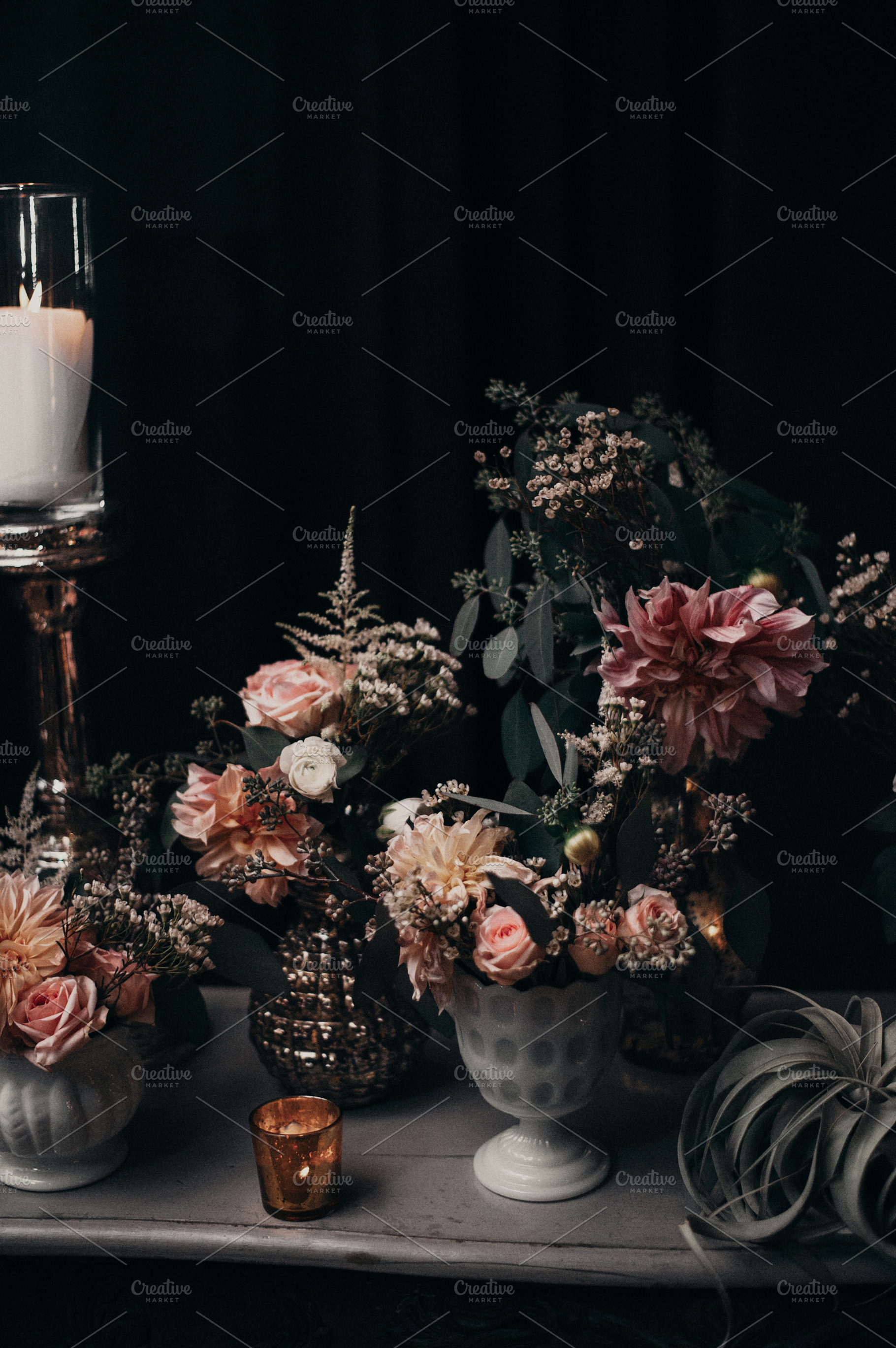 Vintage Table with Flowers & Candles, a Holiday Photo by Nine Photography