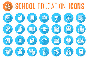Round Flat White School Icons