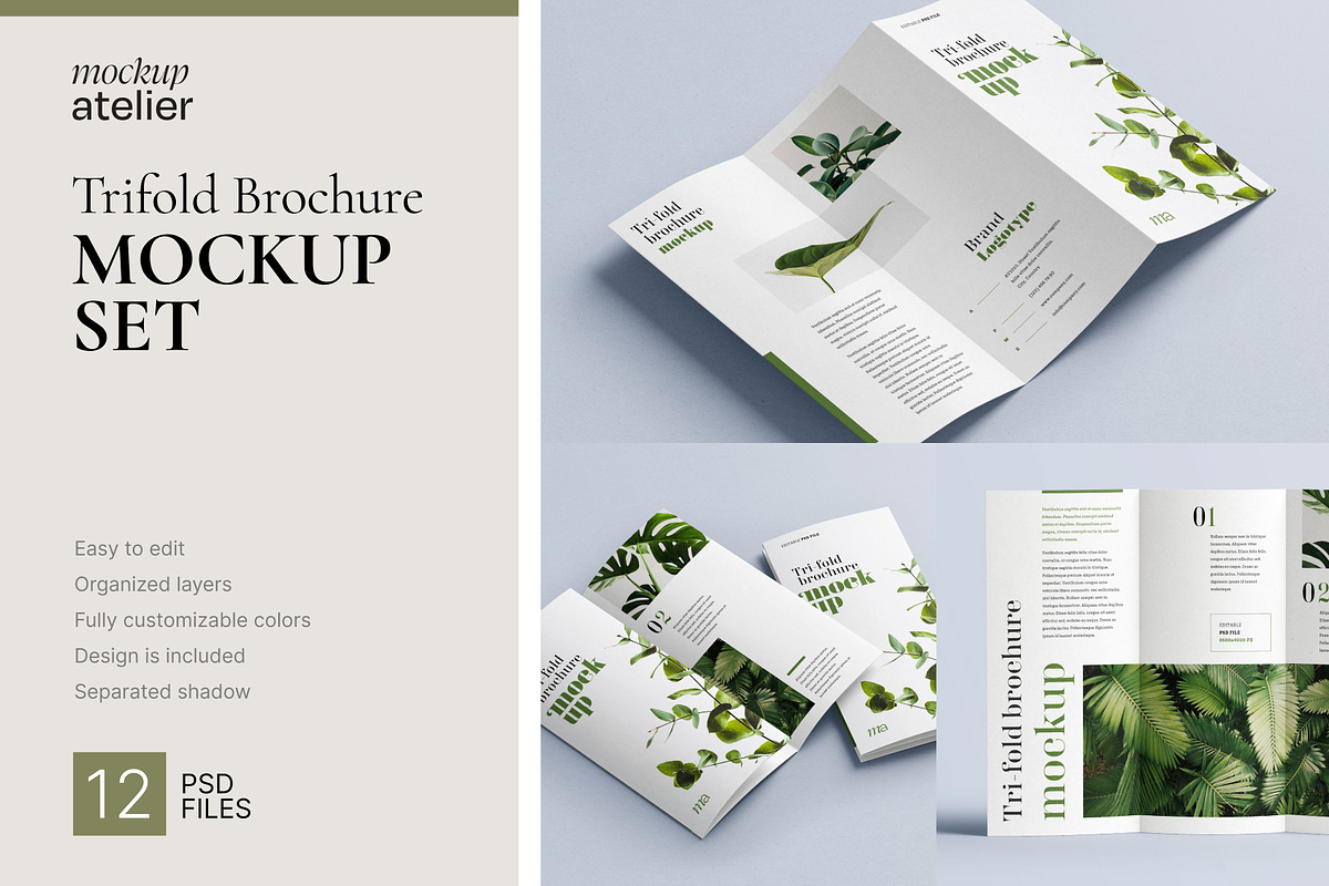 Trifold Brochure Mockup, a Print Template by mockupatelier (Photo 1 of 15)