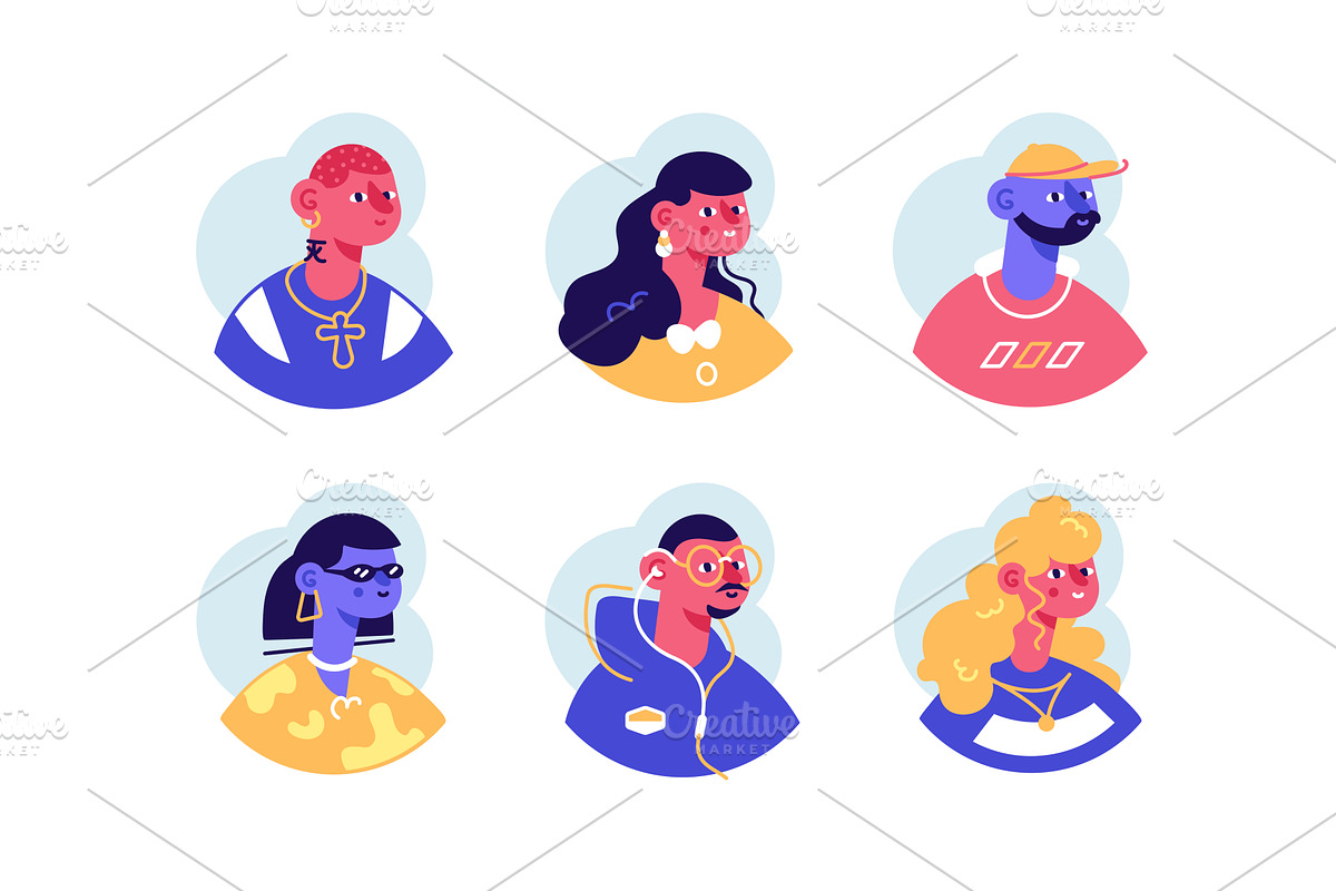 People portraits avatar icons set, a Person Illustration by marcovector