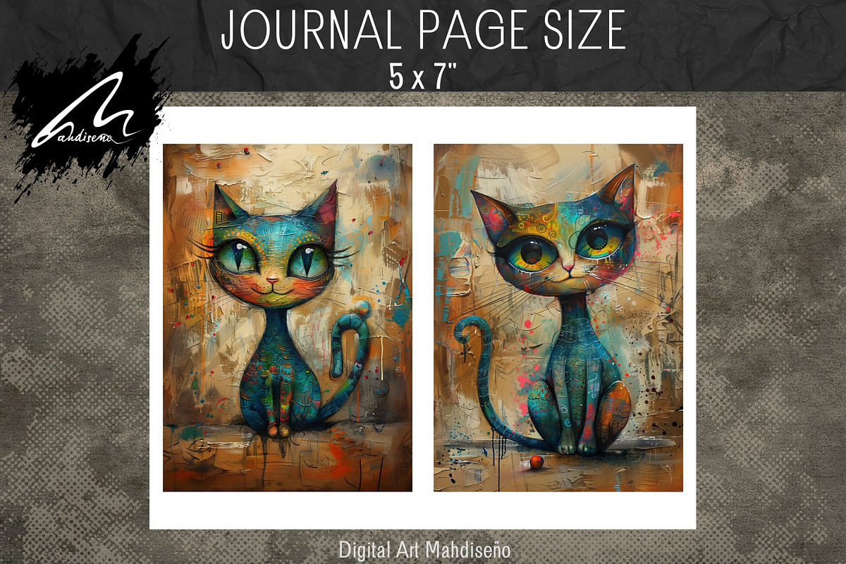 Cute Quirky Cat, Junk Journal Pages, an Animal Illustration by Digital Art Mahdiseño (Photo 7 of 9)