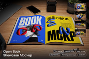 Open Book Showcase Mockup, a Books & Magazine Mockup by herutage (Thumbnail 1 of 6)