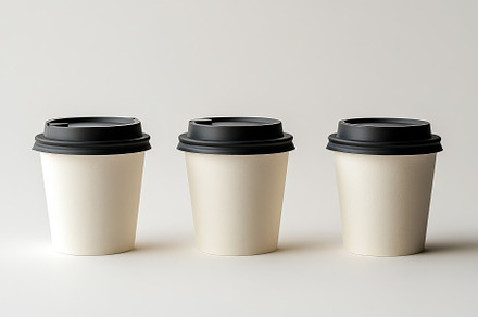 Three takeaway coffee cups with blac, a Background Photo by Pixeness