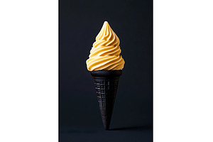 Yellow soft serve ice cream on black, a Food & Drink Photo by Lermont51