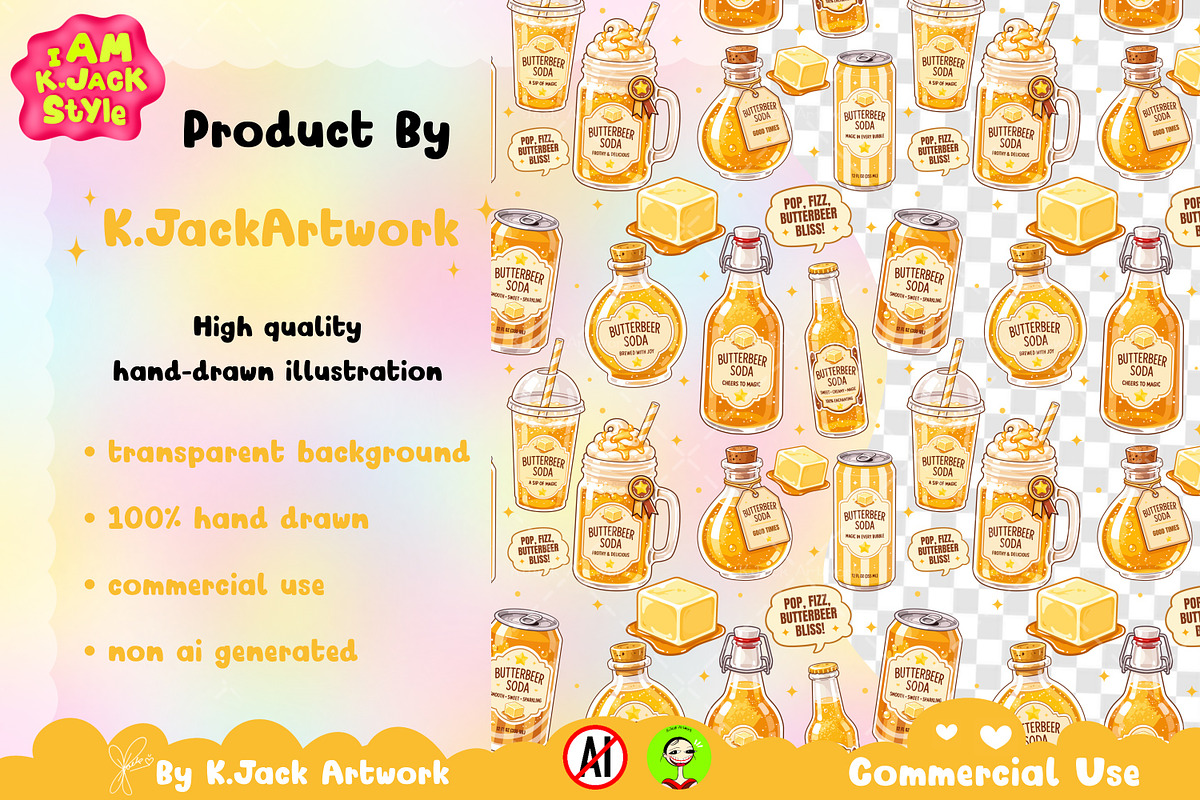 Cute ButterBeer Soda Seamless, a Background Graphic by K.JackArtwork (Photo 3 of 8)