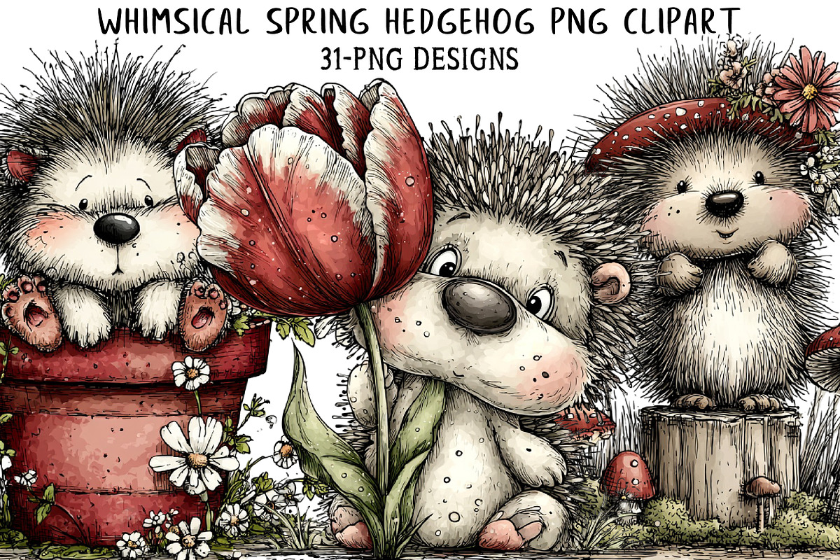 Whimsical Spring Hedgehog Png Clipar, an Illustration by Daily.Designs (Photo 1 of 7)