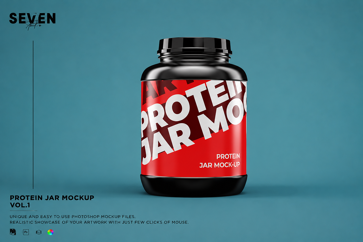 Large Protein Jar Mockup, a Packaging Mockup by Se٧enStudio (Photo 1 of 2)