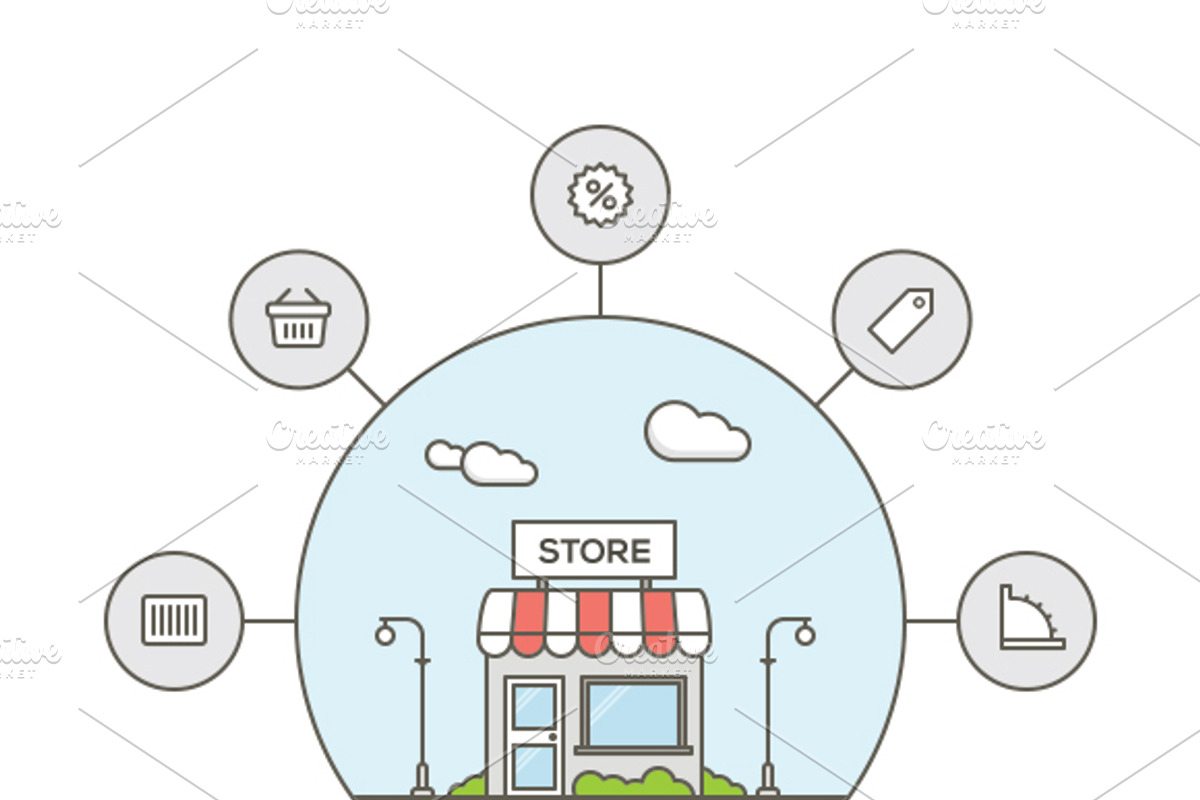 Vector Shop in 2 Styles, an Illustration by Mir store | Creative Market