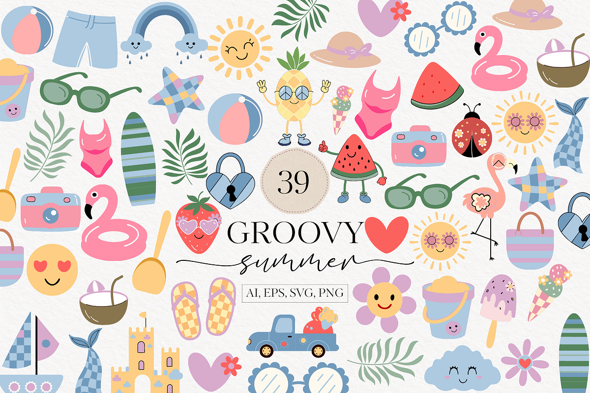 Groovy Summer SVG Bundle, an Illustration by TatiMockup (Photo 1 of 5)