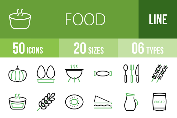 50 Food Green Black Icons
