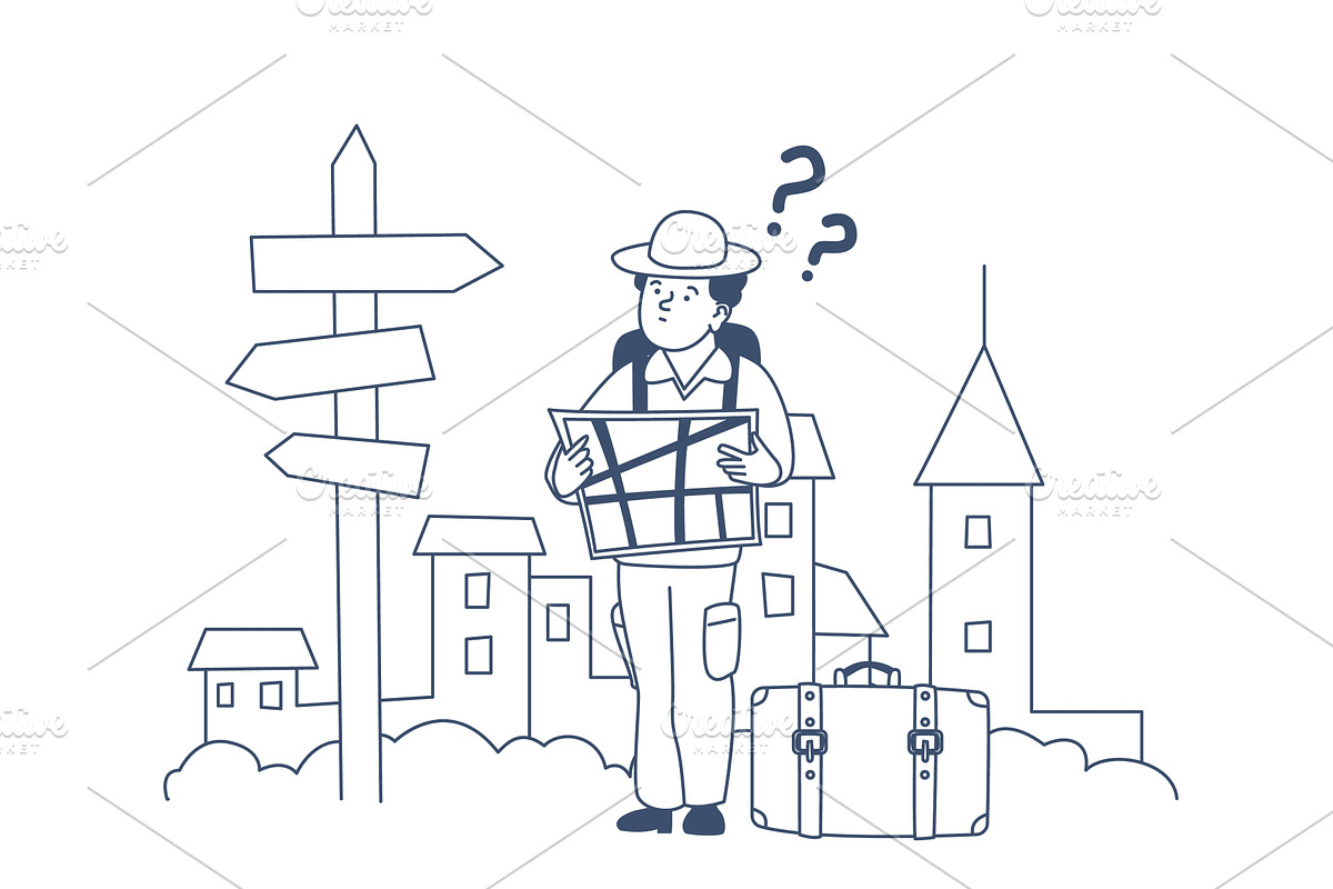 Lost traveler. Tourist with backpack, an Illustration by LadadikArt